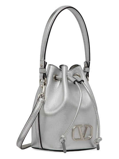 Valentino Garavani Mini Vlogo Signature Bucket Bag In Metallic Nappa Leather