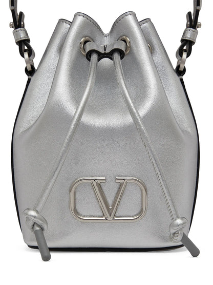 Valentino Garavani Mini Vlogo Signature Bucket Bag In Metallic Nappa Leather