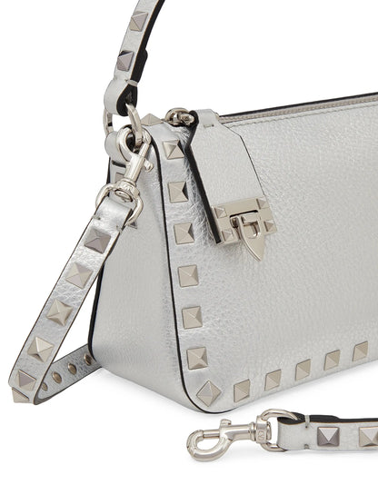 Valentino Garavani Small Rockstud Grainy Metallic Calfskin Crossbody Bag