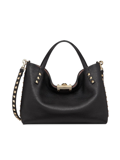 Valentino Garavani Small Rockstud Grainy Calfskin Bag With Contrasting Lining