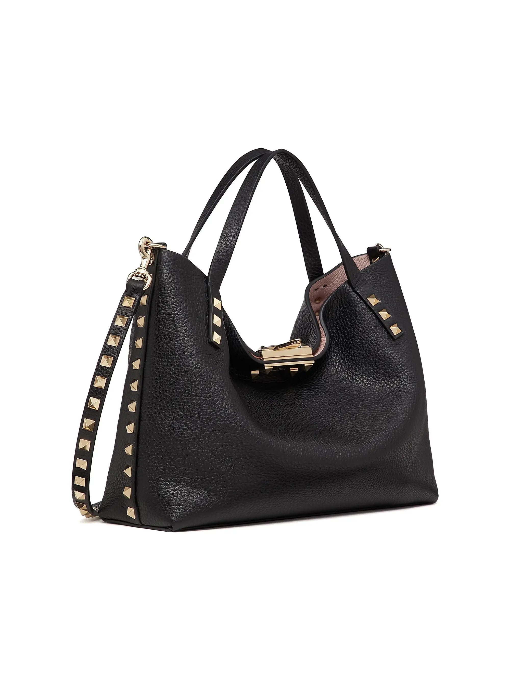 Valentino Garavani Small Rockstud Grainy Calfskin Bag With Contrasting Lining