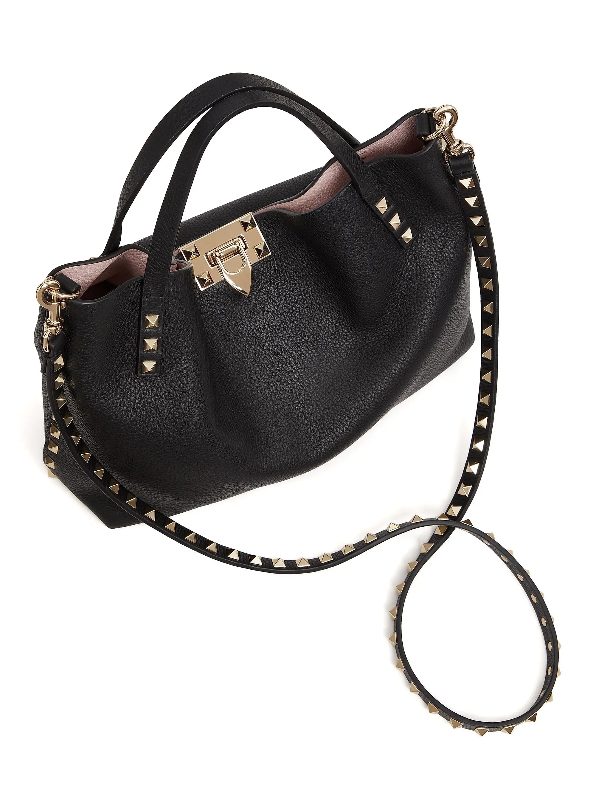 Valentino Garavani Small Rockstud Grainy Calfskin Bag With Contrasting Lining