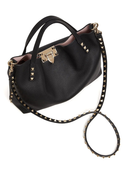 Valentino Garavani Small Rockstud Grainy Calfskin Bag With Contrasting Lining