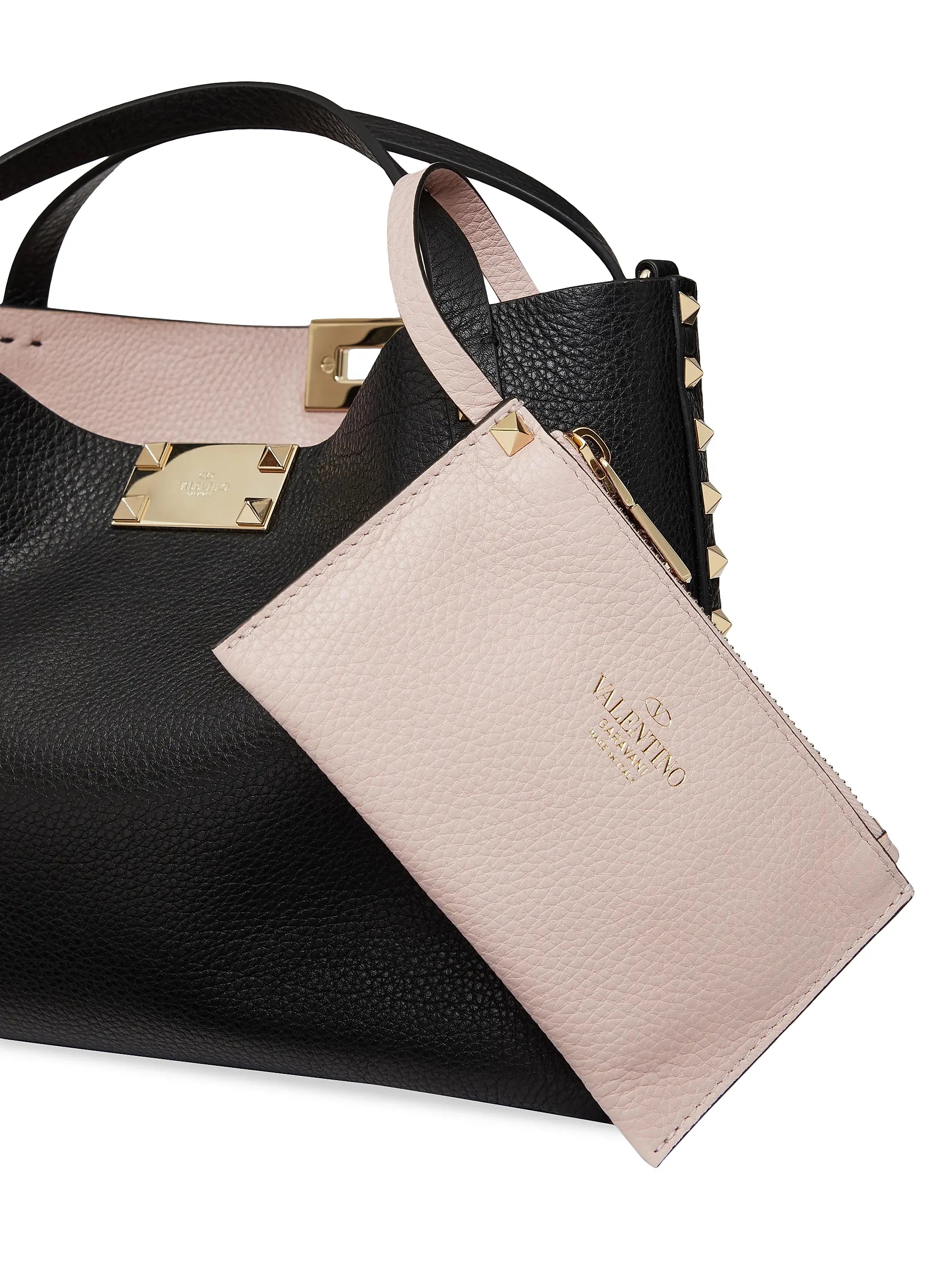 Valentino Garavani Small Rockstud Grainy Calfskin Bag With Contrasting Lining