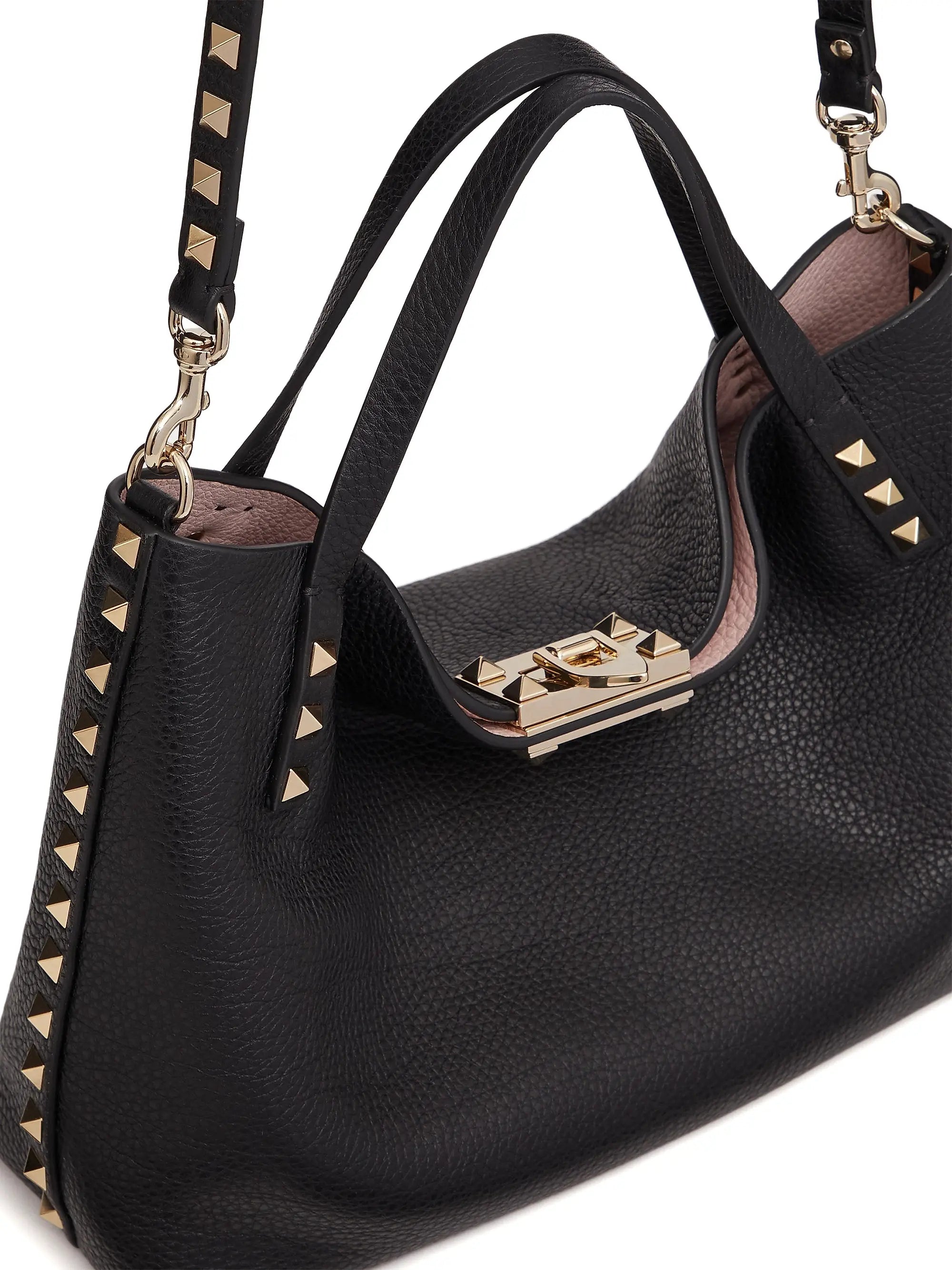 Valentino Garavani Small Rockstud Grainy Calfskin Bag With Contrasting Lining