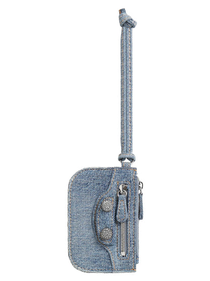 Balenciaga Le Cagole Coin Purse Denim With Rhinestones