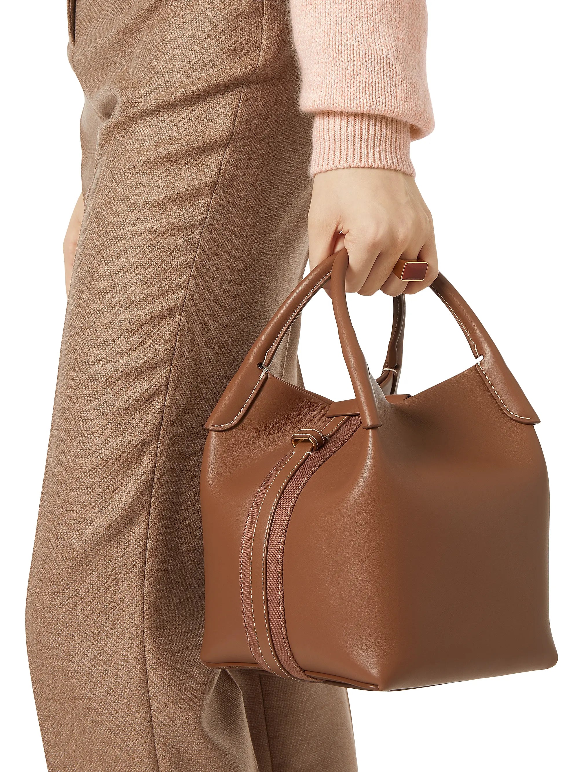 Loro Piana Small Bale Rounded Leather Top Handle Bag