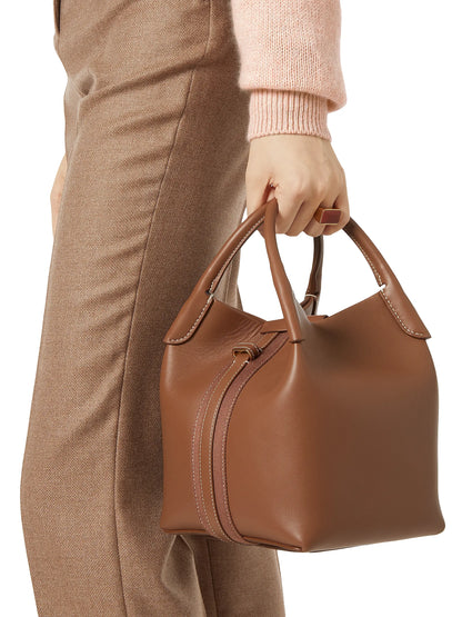 Loro Piana Small Bale Rounded Leather Top Handle Bag