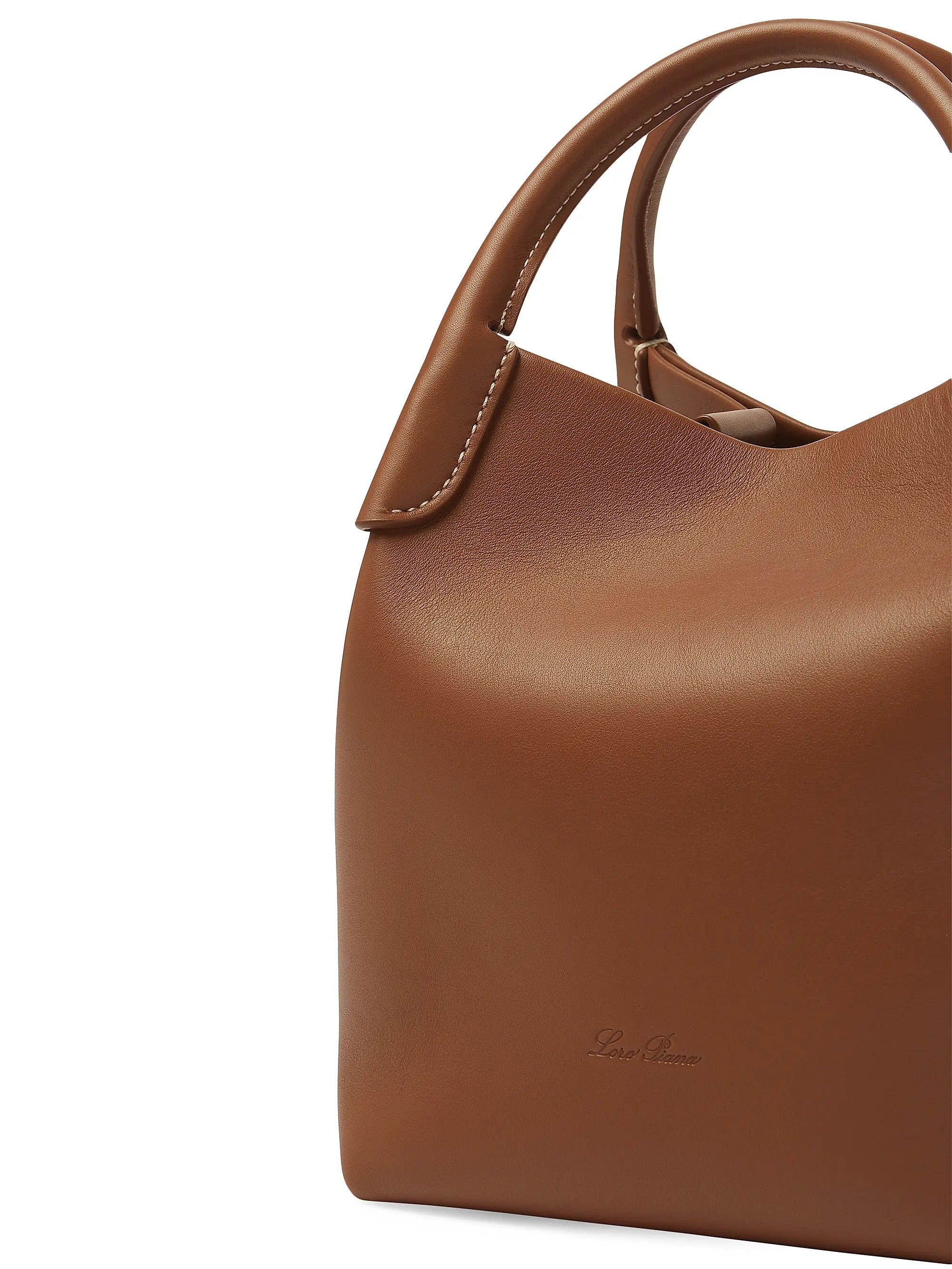 Loro Piana Small Bale Rounded Leather Top Handle Bag