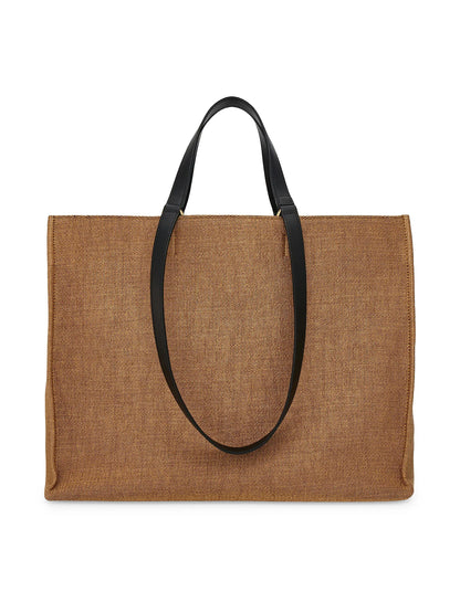 FERRAGAMO Large F. Signature Raffia & Leather Tote Bag