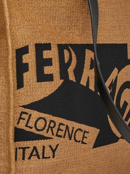 FERRAGAMO Large F. Signature Raffia & Leather Tote Bag