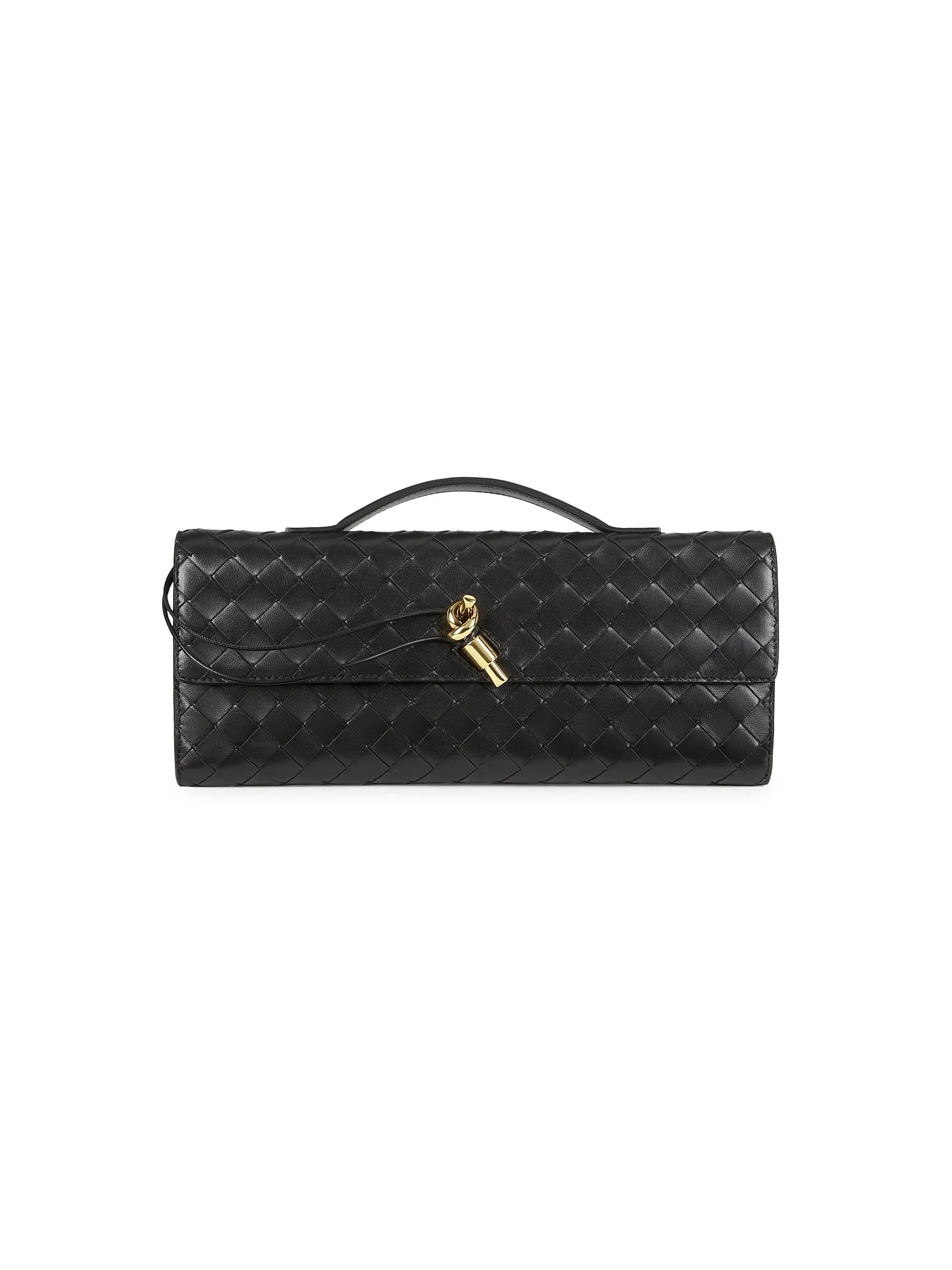 Bottega Veneta Andiamo Intrecciato Leather Top-Handle Clutch