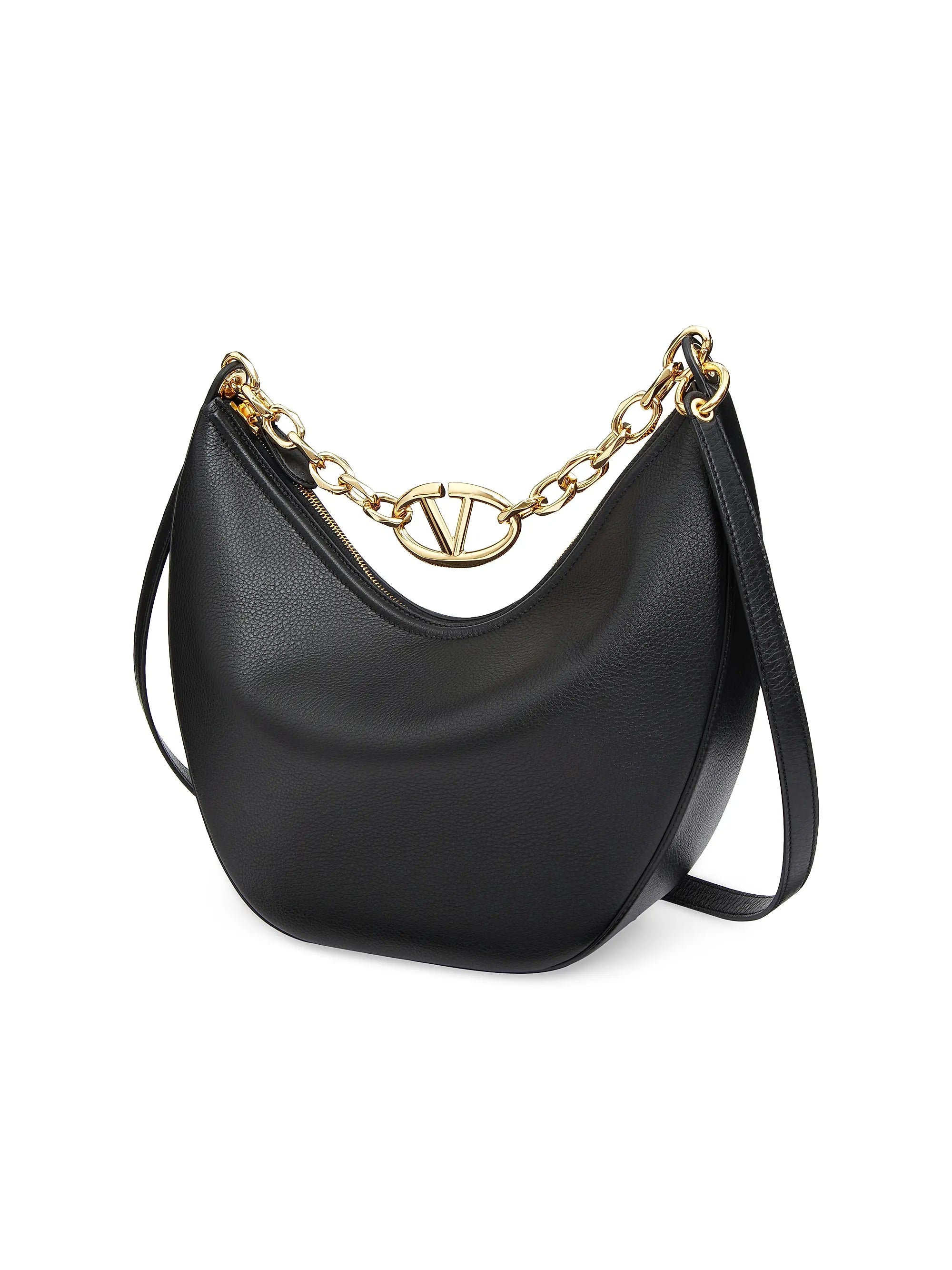 Valentino Garavani VLogo Moon Medium Grainy Calfskin Hobo Bag with Chain