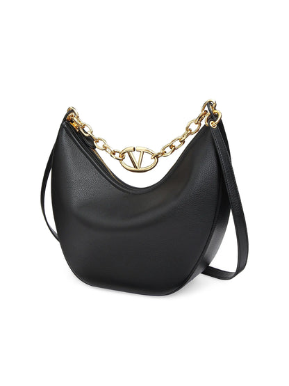 Valentino Garavani VLogo Moon Medium Grainy Calfskin Hobo Bag with Chain