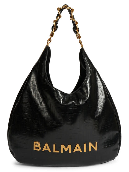 Balmain 1945 Soft Cabas Embossed Leather Hobo Bag