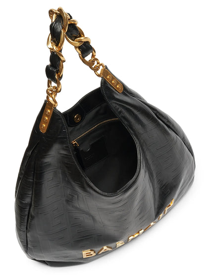 Balmain 1945 Soft Cabas Embossed Leather Hobo Bag