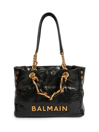 Balmain Soft Cabas Monogram Leather Tote Bag