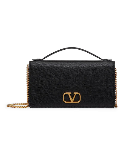 Valentino Garavani Vlogo Signature Grainy Calfskin Wallet with Chain
