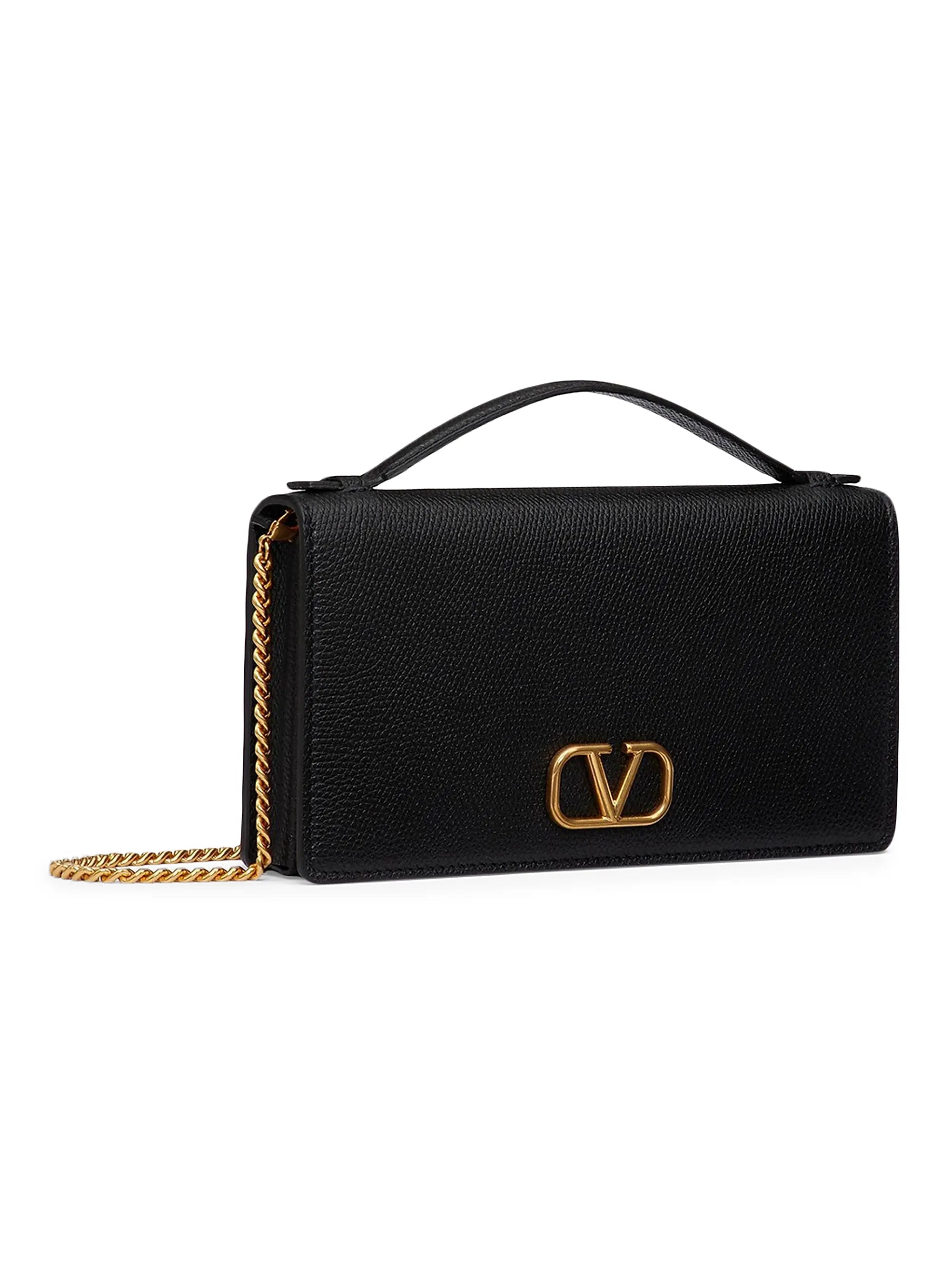 Valentino Garavani Vlogo Signature Grainy Calfskin Wallet with Chain
