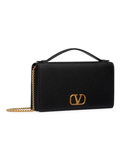 Valentino Garavani Vlogo Signature Grainy Calfskin Wallet with Chain