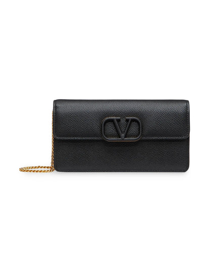Valentino Garavani VLogo Signature Grainy Calfskin Wallet with Chain