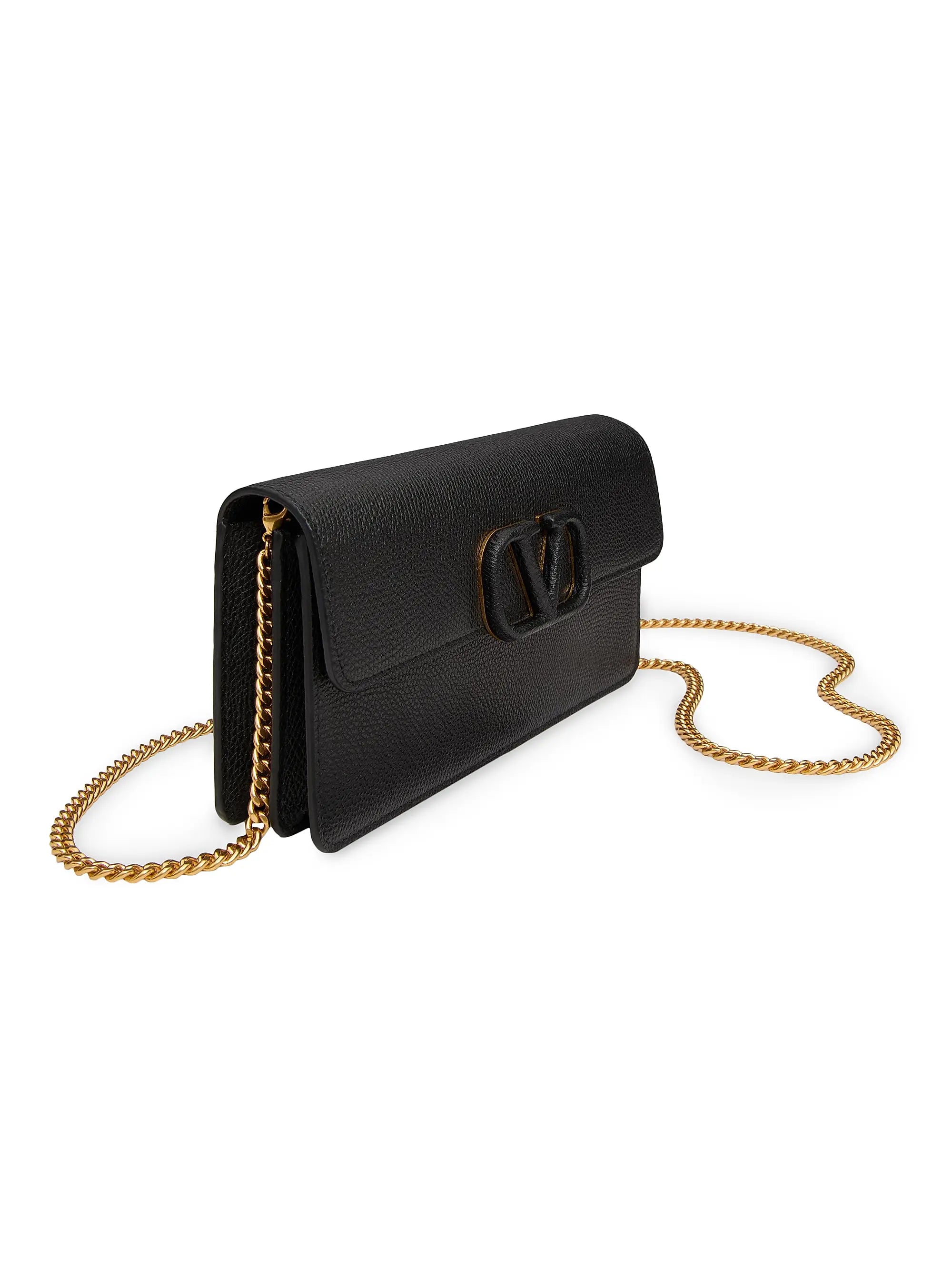 Valentino Garavani VLogo Signature Grainy Calfskin Wallet with Chain