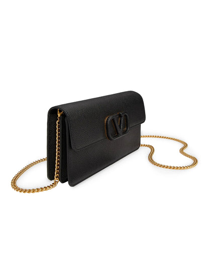 Valentino Garavani VLogo Signature Grainy Calfskin Wallet with Chain