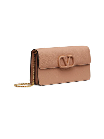 Valentino Garavani VLogo Signature Grainy Calfskin Wallet with Chain