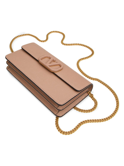 Valentino Garavani VLogo Signature Grainy Calfskin Wallet with Chain