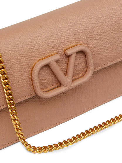 Valentino Garavani VLogo Signature Grainy Calfskin Wallet with Chain