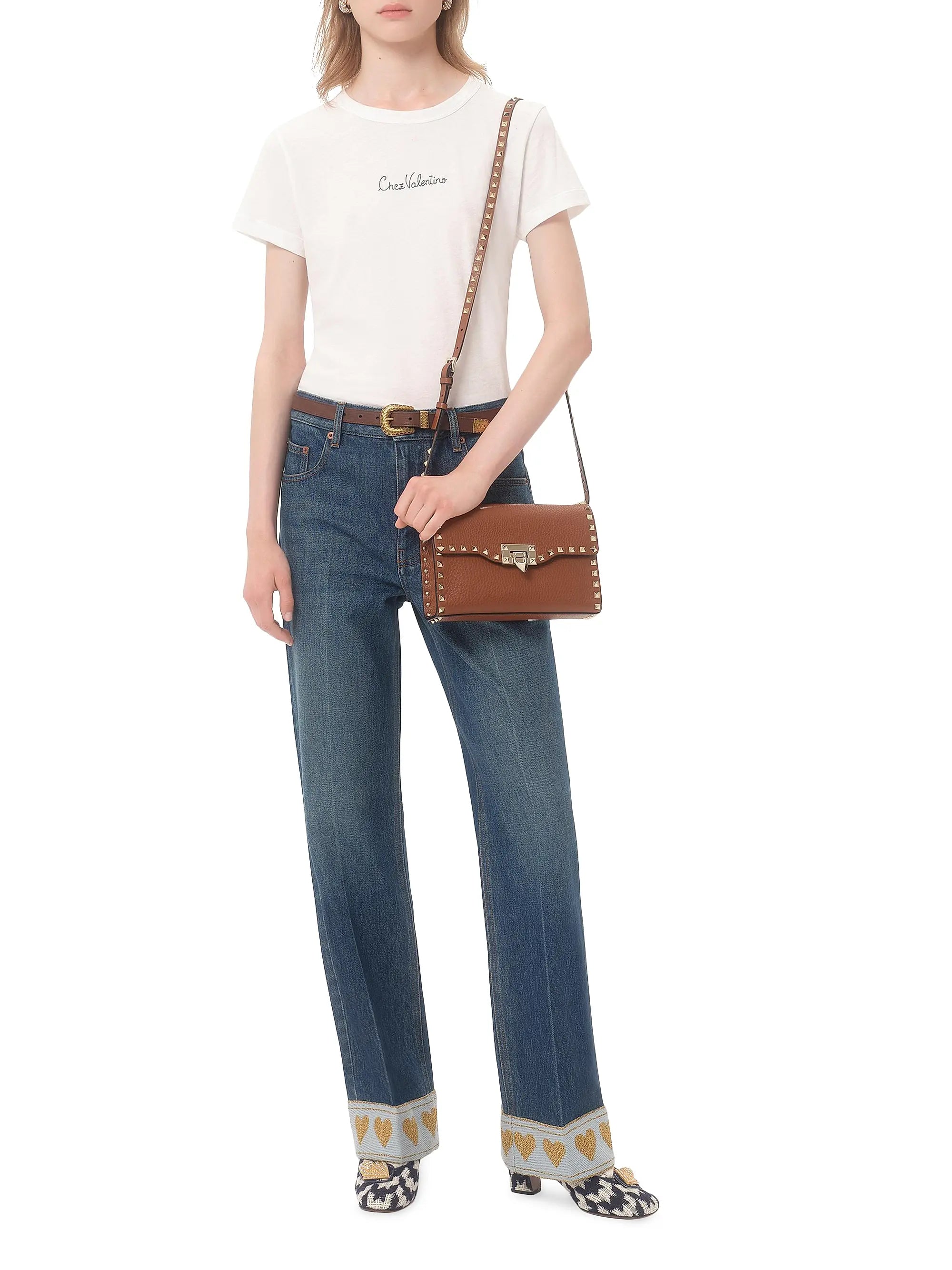 Valentino Garavani Small Rockstud Grainy Calfskin Crossbody Bag