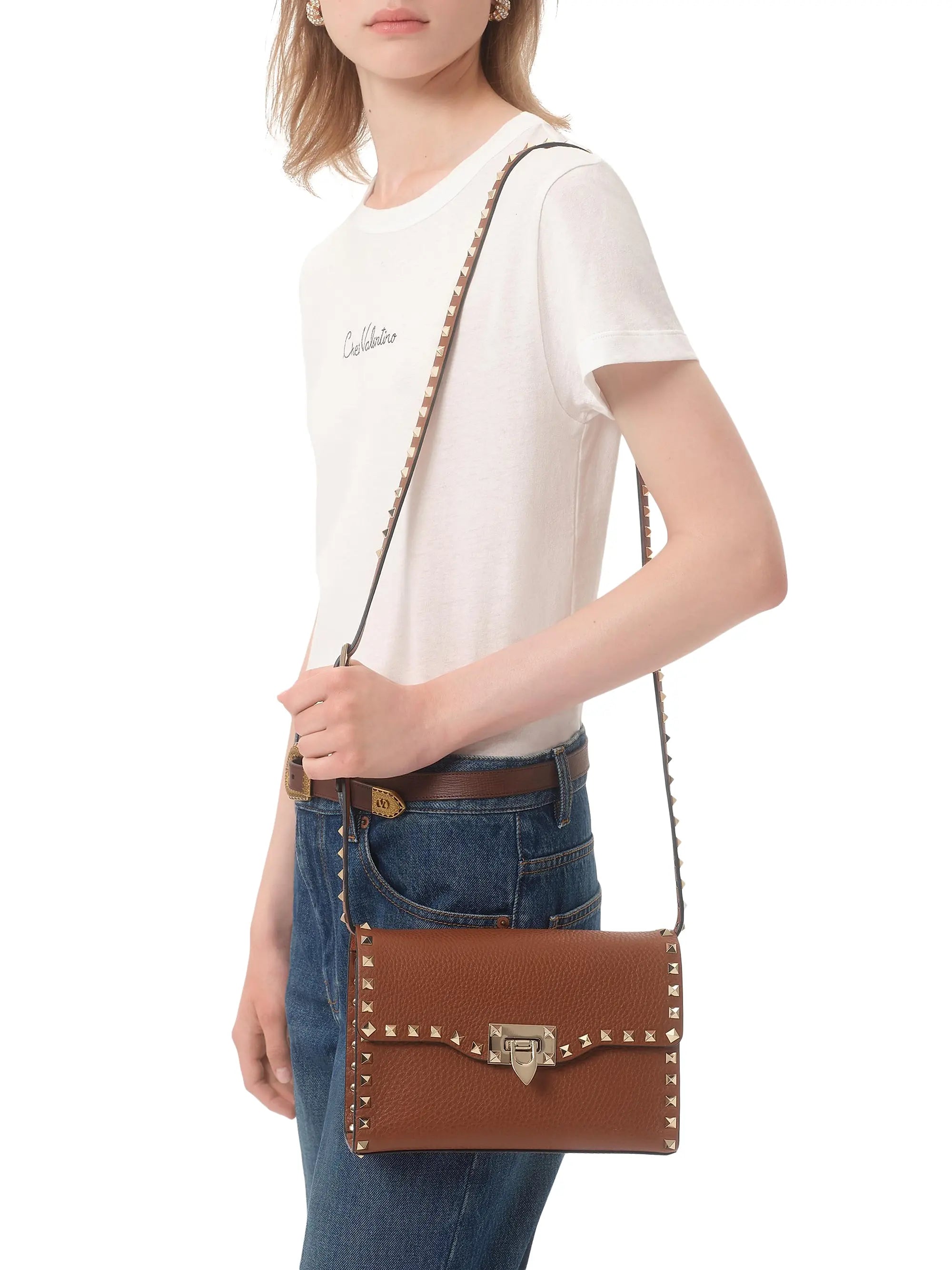 Valentino Garavani Small Rockstud Grainy Calfskin Crossbody Bag