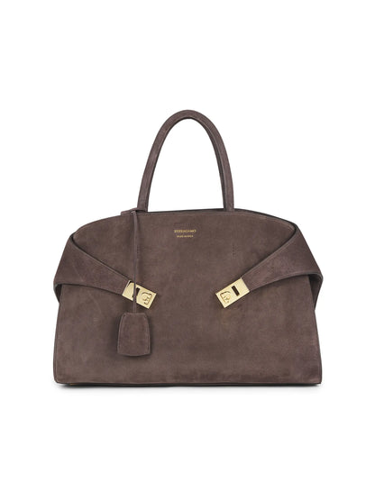 FERRAGAMO Large Hug Suede Top Handle Bag
