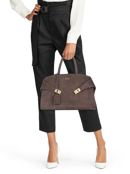 FERRAGAMO Large Hug Suede Top Handle Bag