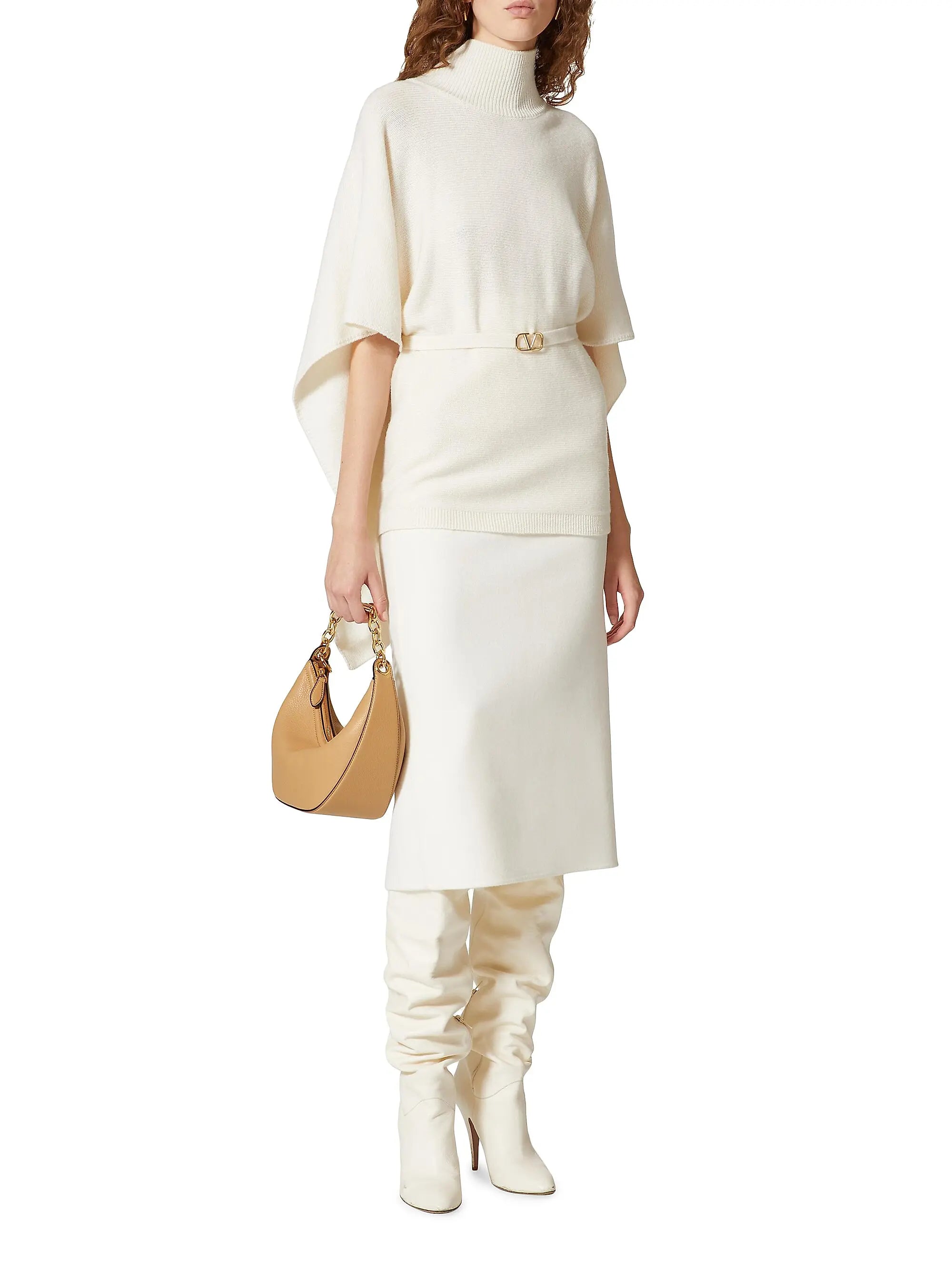 Valentino Garavani Small VLogo Moon Hobo Bag in Grainy Calfskin