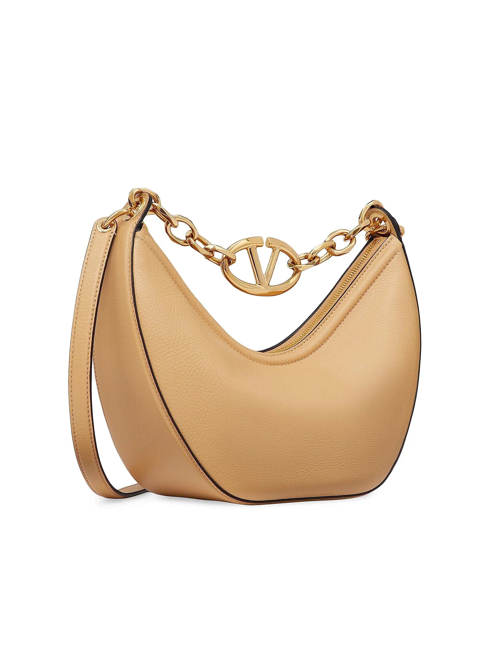 Valentino Garavani Small VLogo Moon Hobo Bag in Grainy Calfskin