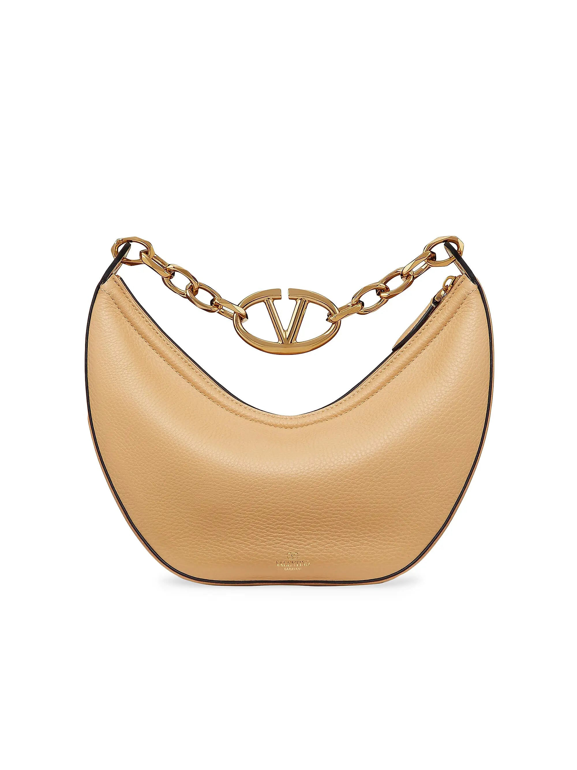 Valentino Garavani Small VLogo Moon Hobo Bag in Grainy Calfskin
