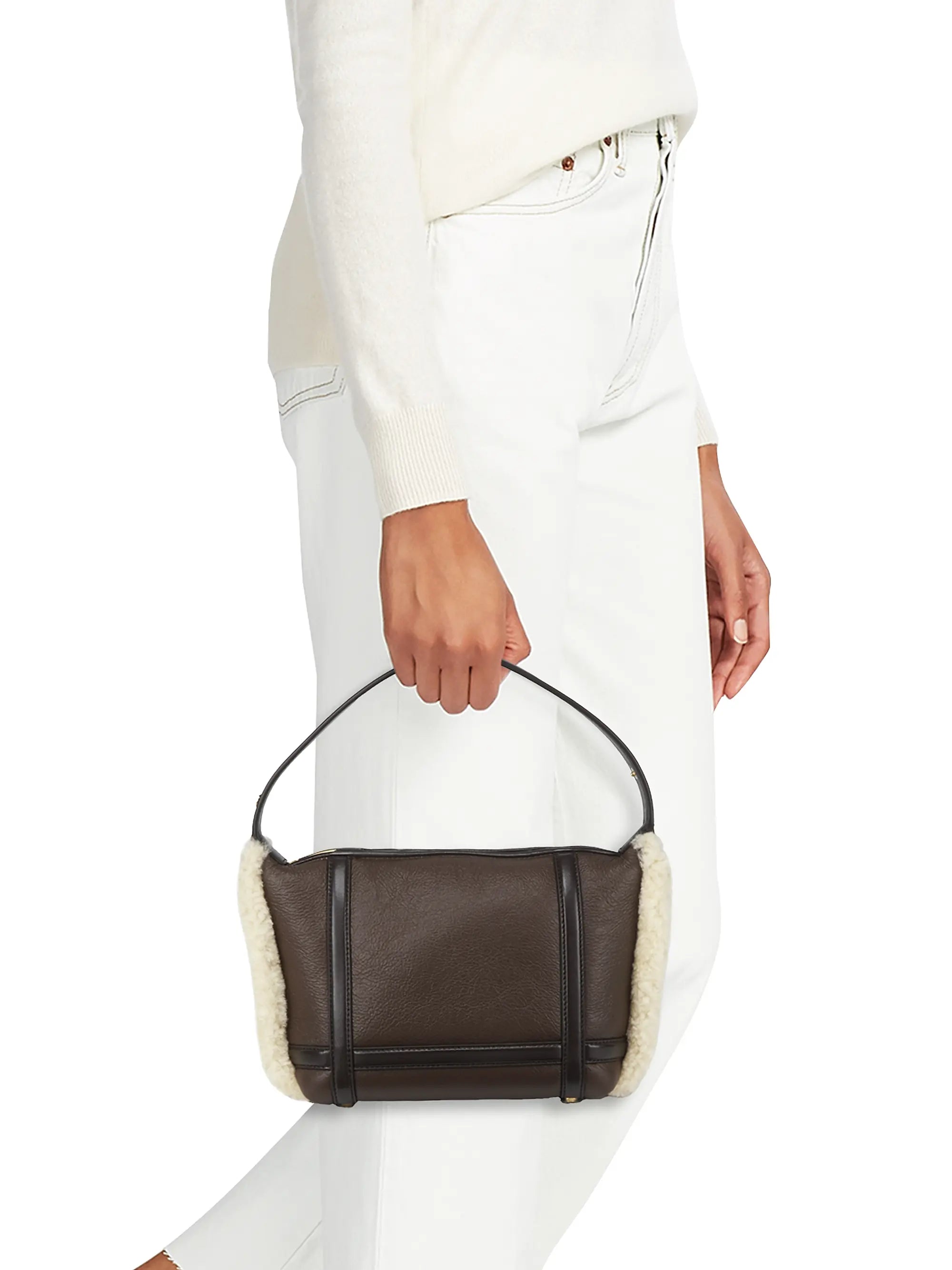 Bottega Veneta Wallace Shearling-Trimmed Leather Top Handle Bag
