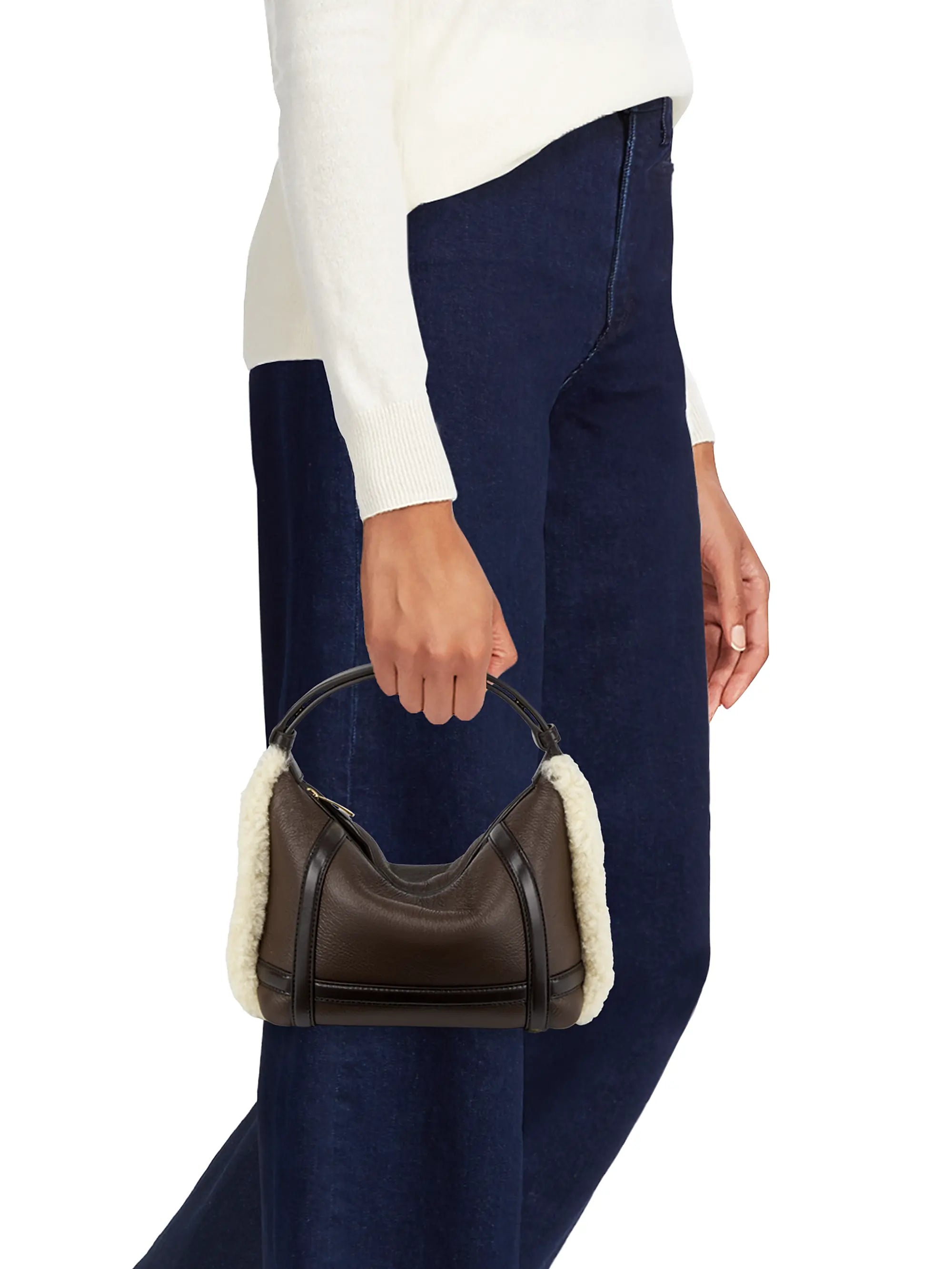 Bottega Veneta Wallace Shearling-Trimmed Leather Top Handle Bag