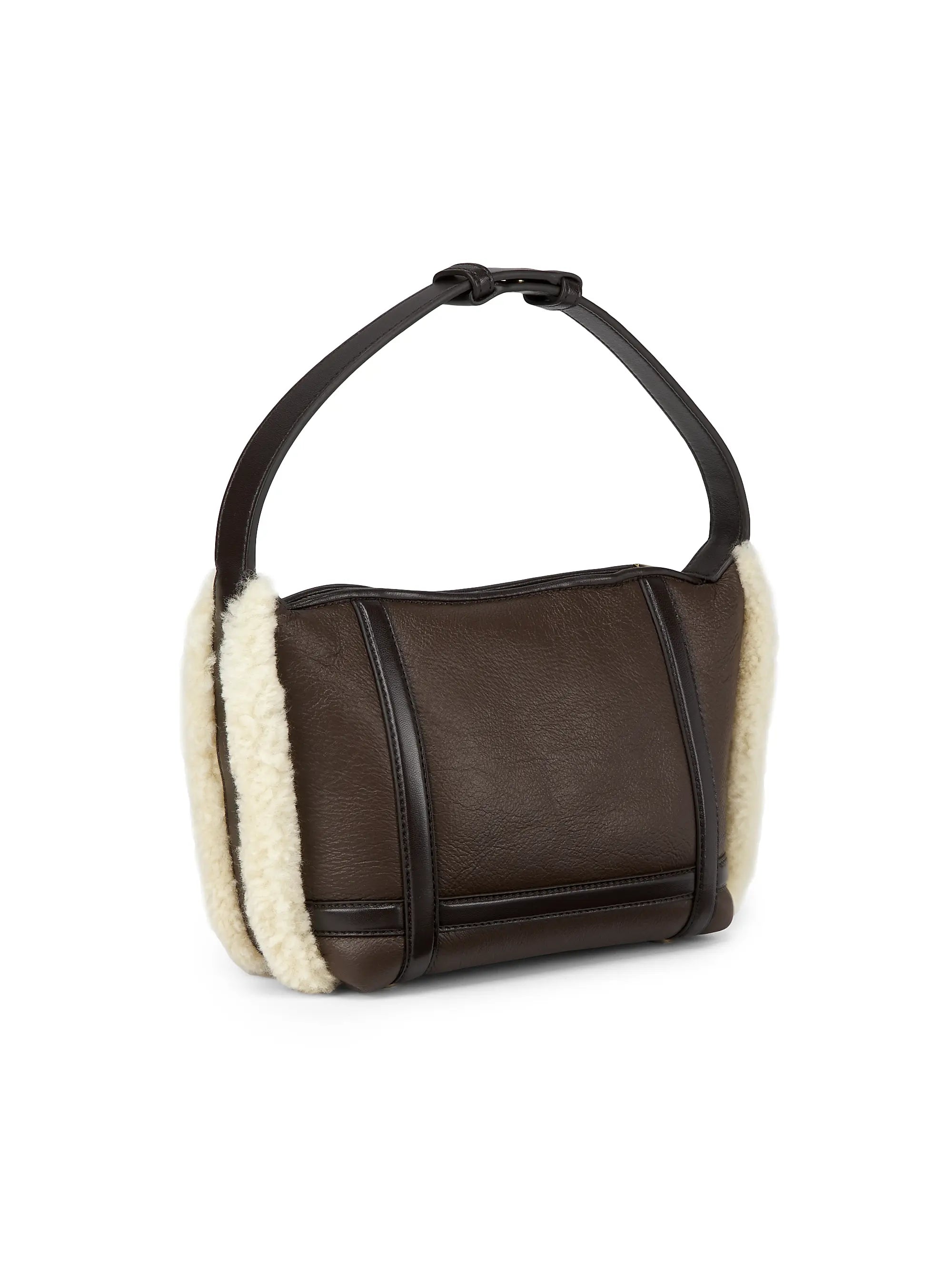 Bottega Veneta Wallace Shearling-Trimmed Leather Top Handle Bag