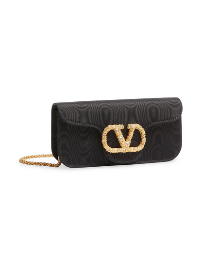 Valentino Garavani Locò Moiré Fabric Clutch with Jewel Logo