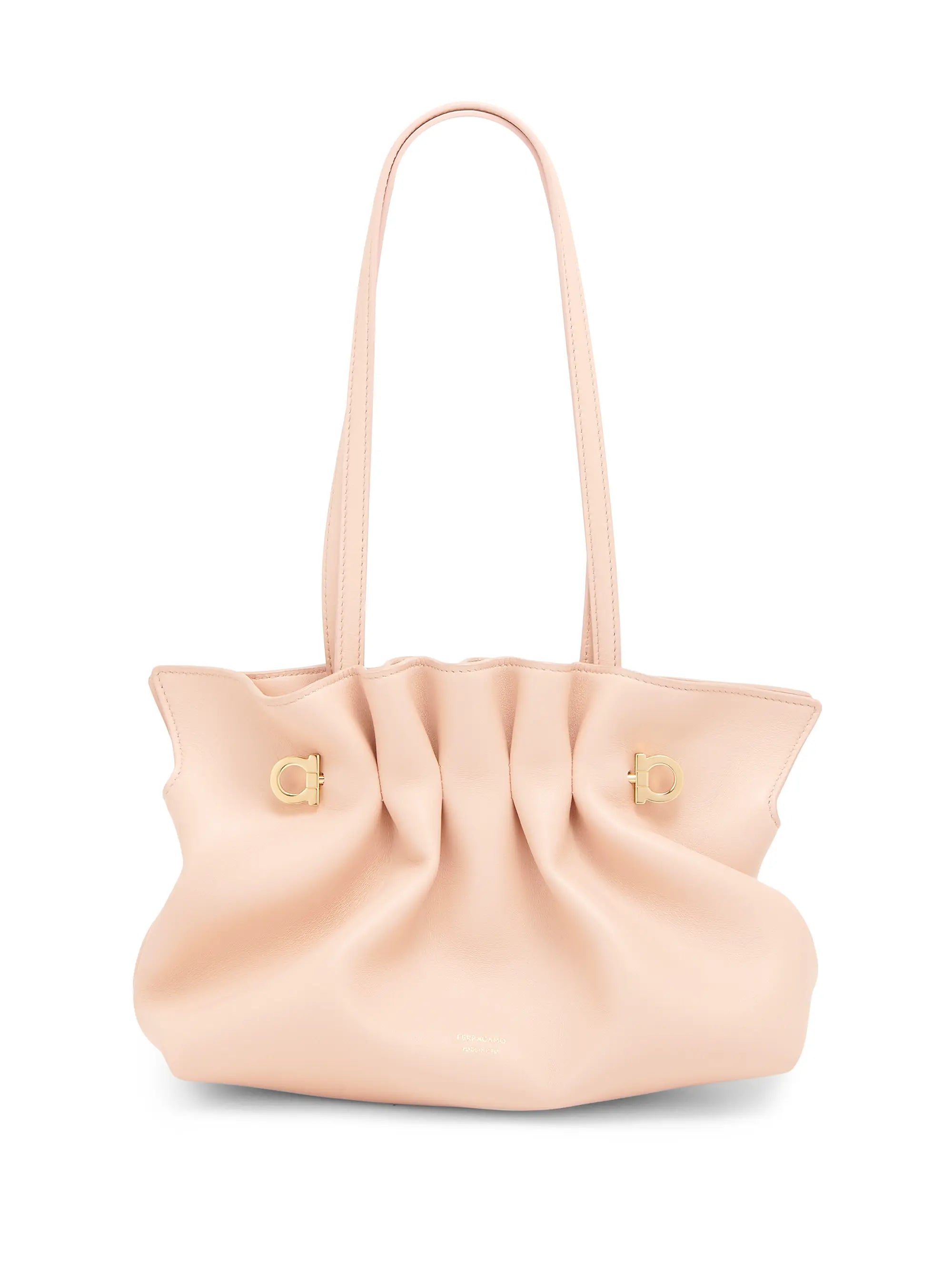 FERRAGAMO Small Gancio Piercing Gathered Leather Shoulder Bag