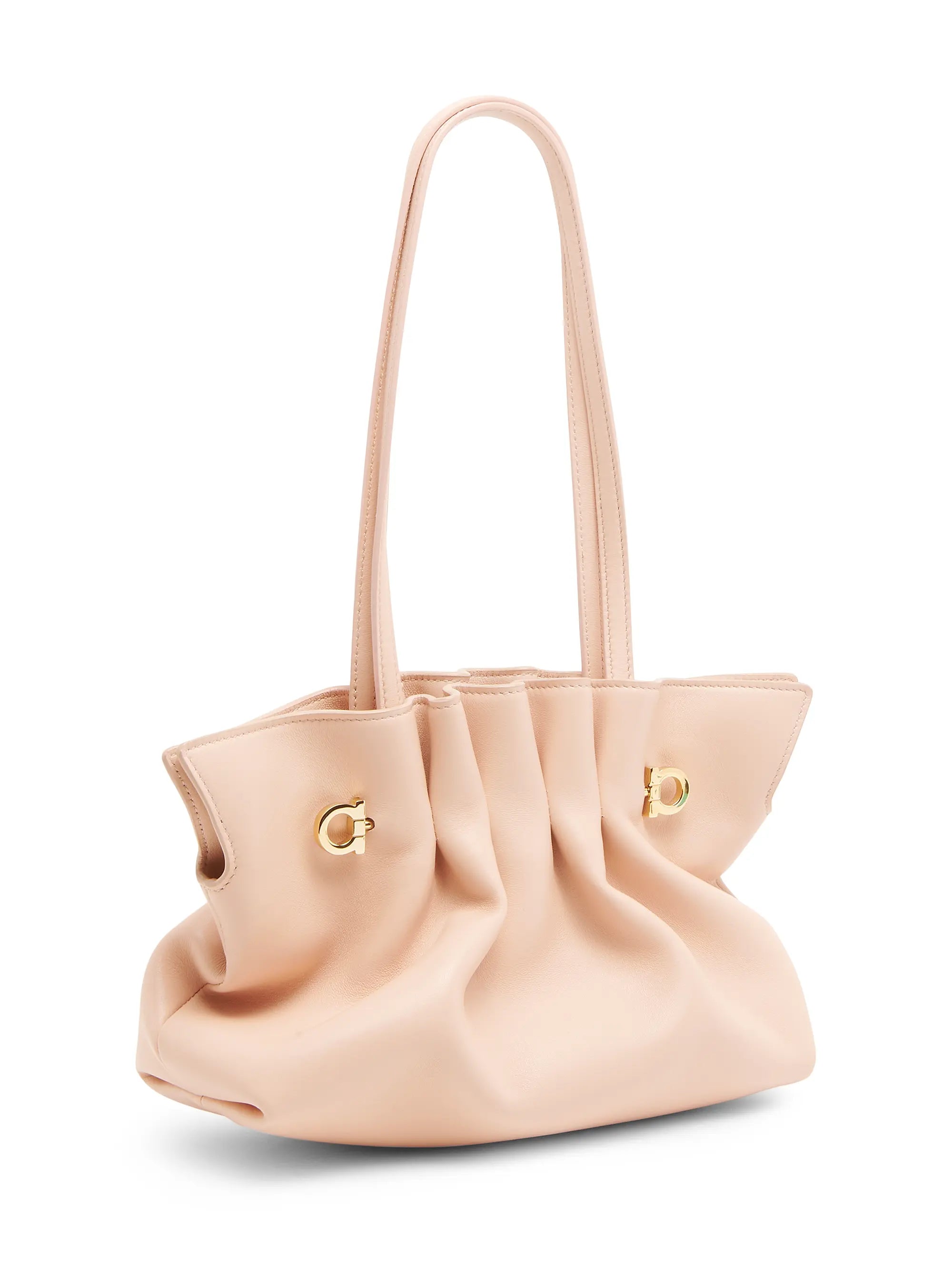 FERRAGAMO Small Gancio Piercing Gathered Leather Shoulder Bag