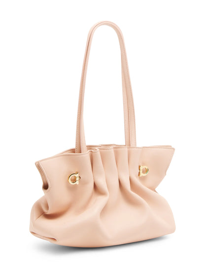 FERRAGAMO Small Gancio Piercing Gathered Leather Shoulder Bag