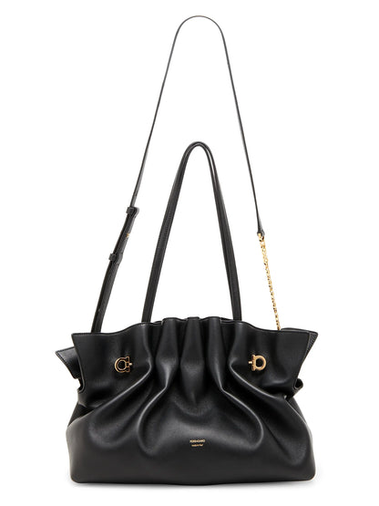 FERRAGAMO Medium Gancio Piercing Gathered Leather Shoulder Bag