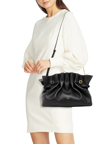 FERRAGAMO Medium Gancio Piercing Gathered Leather Shoulder Bag