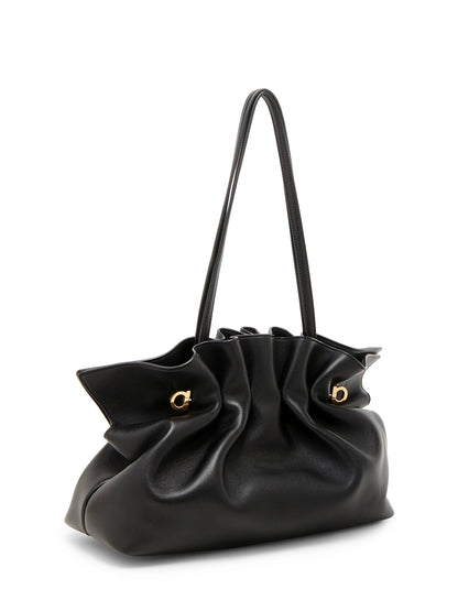 FERRAGAMO Medium Gancio Piercing Gathered Leather Shoulder Bag