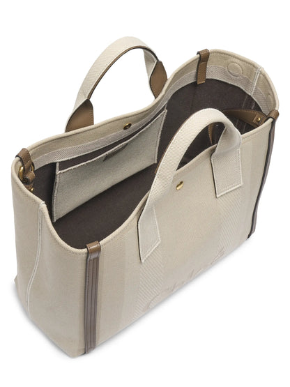 Chloé Medium Logo Canvas & Leather Tote Bag