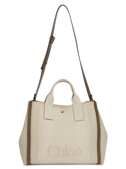 Chloé Medium Logo Canvas & Leather Tote Bag
