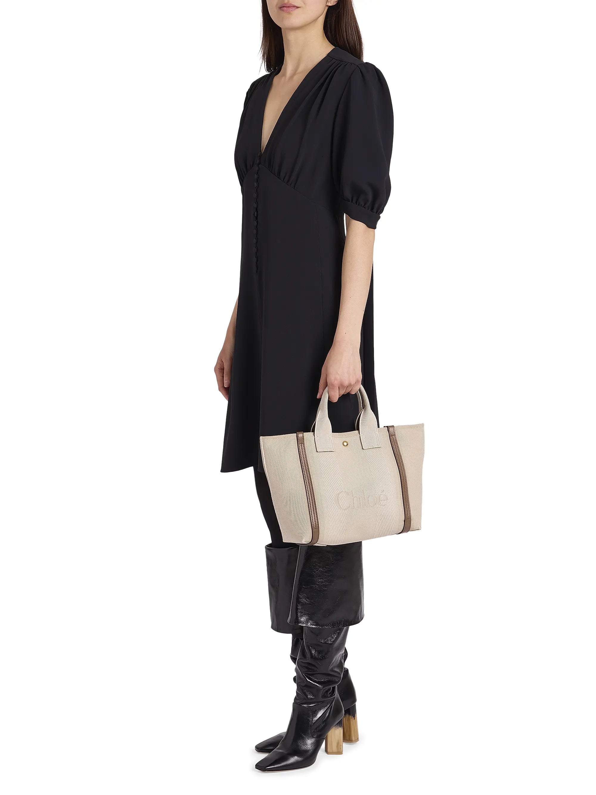 Chloé Small Logo Canvas & Leather Tote Bag